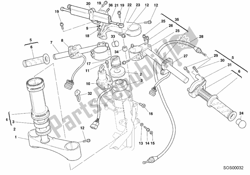 Alle onderdelen voor de Stuur van de Ducati Superbike 996 SPS 2000